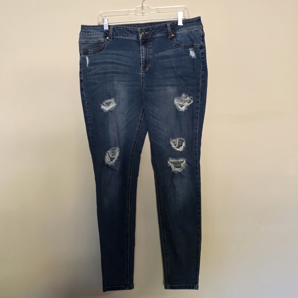 Maurices Dark Blue Distressed Skinny Jeans